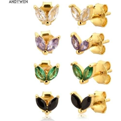 ANDYWEN 925 Sterling Silver Gold Rainbow Colorful Purple Green Stud Earring Piercing Ohrringe Luxury CZ Fashion Fine Jewels