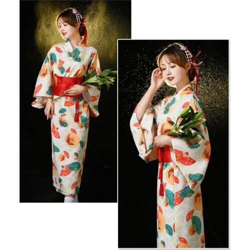 Anime Cosplay Costumes Japanese Kimono Traditional Clothing Young Girls Pajama Casual Fan Umbrella Printed Long Style Dresses