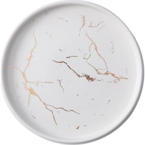 Big deal 20Cm Gold White Marble Ceramic Dish Porcelain Cutlery Set Kitchen Table European Decorative Dessert Steak Plate