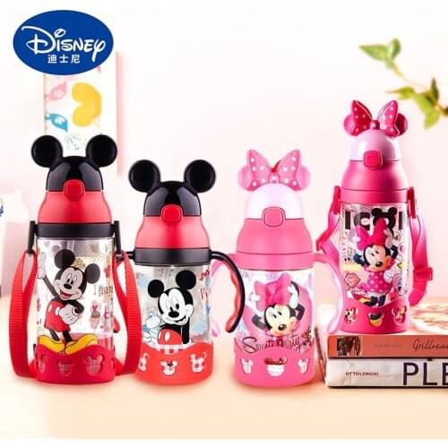 Disney Minnie Mickey Mouse Cups Cartoon Plastic Solid Feeding Student Convenient Outdoor Child Sports Bottle With Straw 500ML