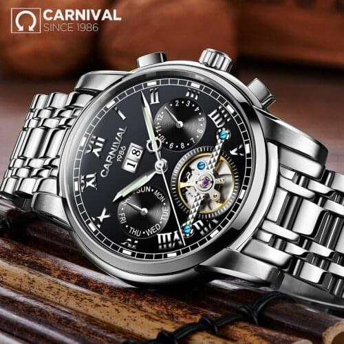 2019 New CARNIVAL Watch men Automatic clock men swimming Mechanical men watch top brand luxury waterproof Tourbillon style erkek