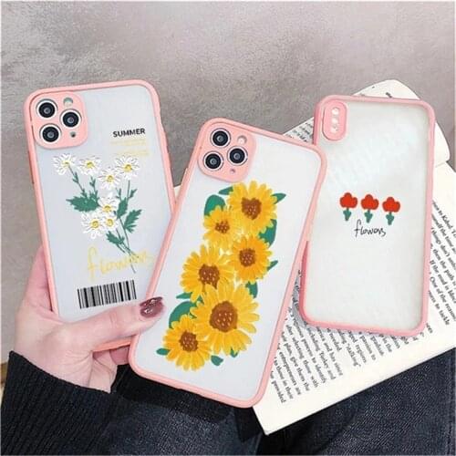 Original Matte Flowers Pattern Case For iPhone 11 12 Pro XS Max 12 Mini X XR 7 8 Plus SE 2020 Soft Camera Protection Back Cover