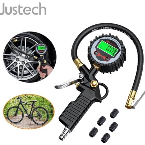 Justech Digital Car EU Tire Air Pressure Inflator Gauge Inflation Monitoring Manometro LCD Display LED Backlight Vehicle Tester