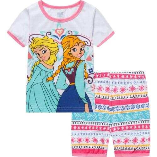 Kids Pajamas Set Summer Children Short Sleeve Sleepwear Frozen Princess Girl Cartoon Pyjamas Girl Clothing Nightwears Set