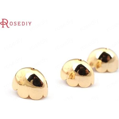 F358)20 pieces 12.5*8mm height 9mm 24K Gold Color Brass Oval Shape Flower Beads Caps High Quality Jewelry Findings Accessories