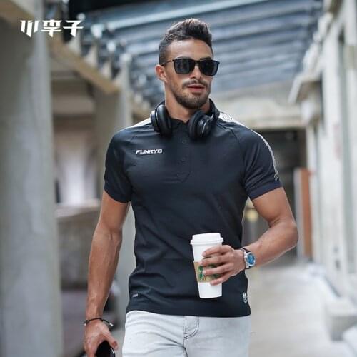 FUNRYO Mens Training Polo T-Shirt Summer Running Cotton Shirts Casual Short Sleeve Tops High Quantity Polo For Men soccer