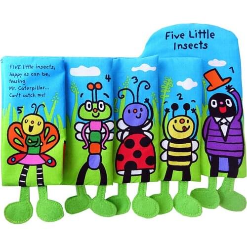 Hot Eco-Friendly Cloth Book Baby Early Learning Toy Cartoon Five Little Insects Foot Three-Dimensional Educational Cloth Book#10
