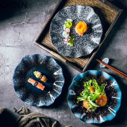 Retro Ceramic Irregular Dinner Plate Japanese Lotus Leaf Plate Special-shaped Tableware Dish Household Dish Kitchen Utensils