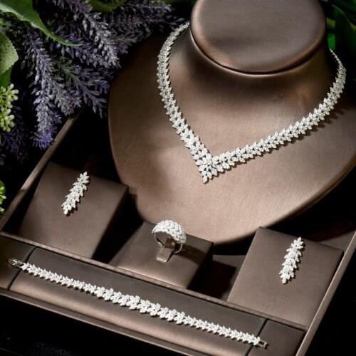 HIBRIDE Classic Necklace Earrings 4pcs Jewelry Set Bride Wedding Women Got Engaged Party Jewelry Accessories bijoux femme N-1856