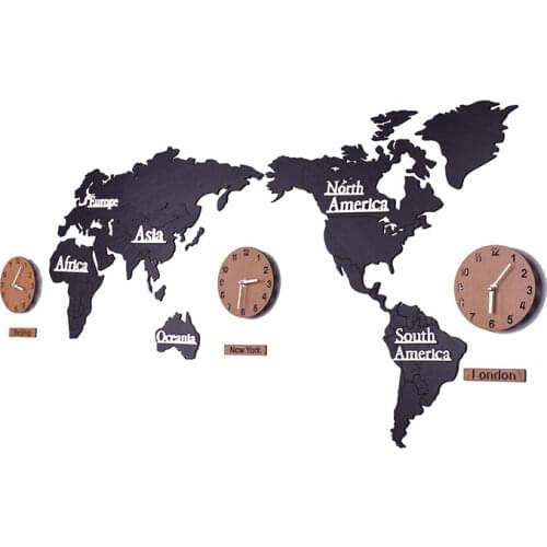 Creative World Map Large Wall Clock Sticker 3D Acrylic Wood Diy Clocks Wall Home Decor Silent Watch Living Room Reloj Gift D020