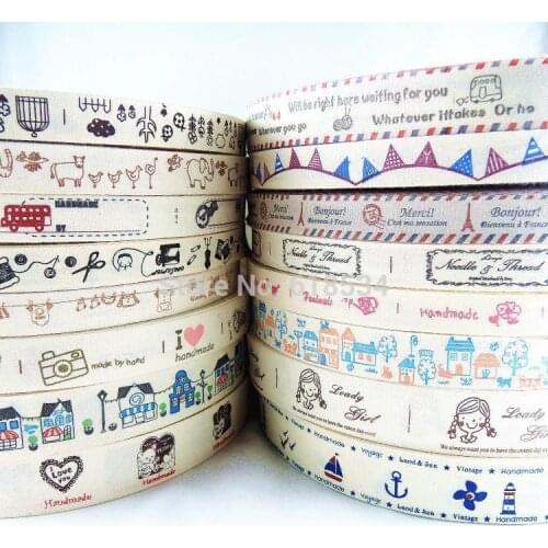 Mixed 16 Models Wholesale15mm 20mm 25mm Mixed Printed Cotton Ribbon Fabric Sewing Tape DIY ZAKKA Handmade Label 16 yards Y-140