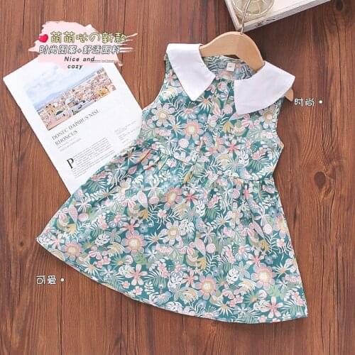 2021 Summer Skirt Girls Dress Sleeveless Small Floral A-line Skirt Baby Collar Lovely Sweet Princess Skirt