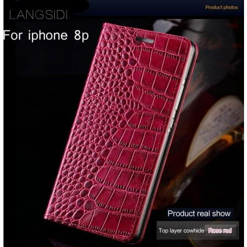 Luxury brand mobile phone case genuine leather crocodile Flat texture phone case For iPhone 8p all handmade protection case