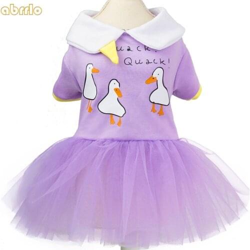 Small Dog Dress Princess Lace Tutu Skirt Cartoon Goose Print Summer Pet Clothes Puppy Outfit For Shih Tzu Pomeranian Yorkie Cat