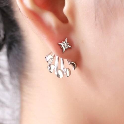 Fashion Double Sided Silver Color Star Moon Stud Earrings For Women Girls Jewelry Bridal Wedding Party Friendship Gift Wholesale