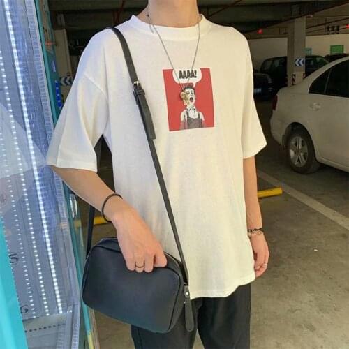 Men Cartoon Short Sleeve Round Neck Breathable Loose T-shirt Tee Top Blouse