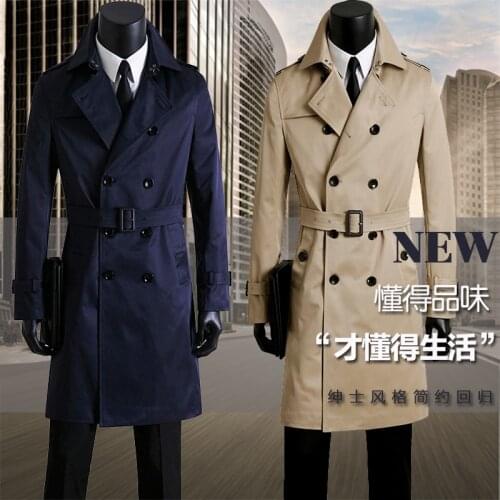 Mens clothing spring and autumn trench coats mens overcoat design business casual double breasted korean long coat plus size