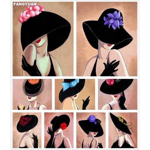 5D Diy Full Kits Diamond Embroidery Hat Woman Mosaic Cross Stitch Art Handmade Gift Diamond Painting Portrait Picture Home Decor