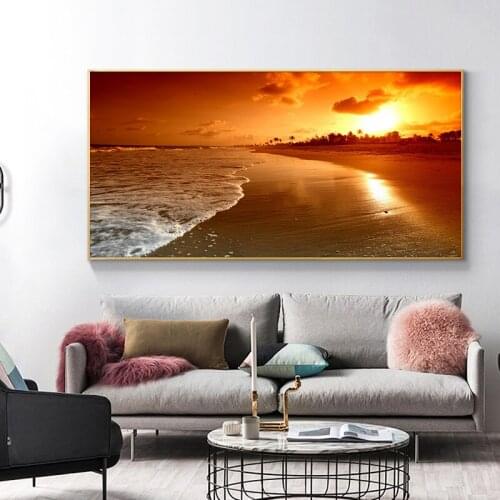 Beach Sunset Seascape Wall Art Mountain Canvas Painting Posters and Prints Modern Wall Art Picture for Living Room