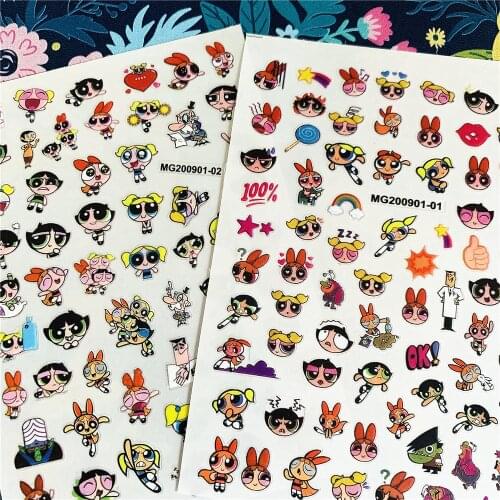 Newest Three little girls 3d nail art sticker nail decal stamping export japan designs rhinestones
