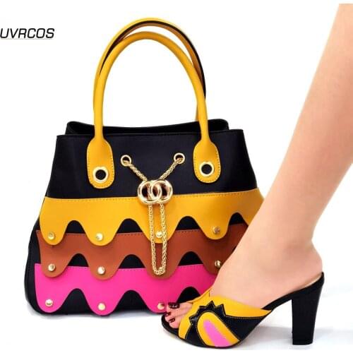 New Arrival Ladies Shoe and Matching Bag for Nigeria Party African Wedding Shoes and Bag Set in Black Color Women Party Pumps