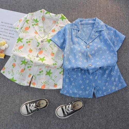 Newborn clothing 2020 summer baby boy clothing printed shirt + pants 2-piece childrens sports suit baby clothing 12 months