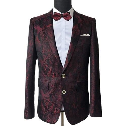 Jacket + Vest )Costume Slim Fit Vintage Floral Flowers Printed Blazers Men Groom Wedding Dress High-end Luxury Stage Suit