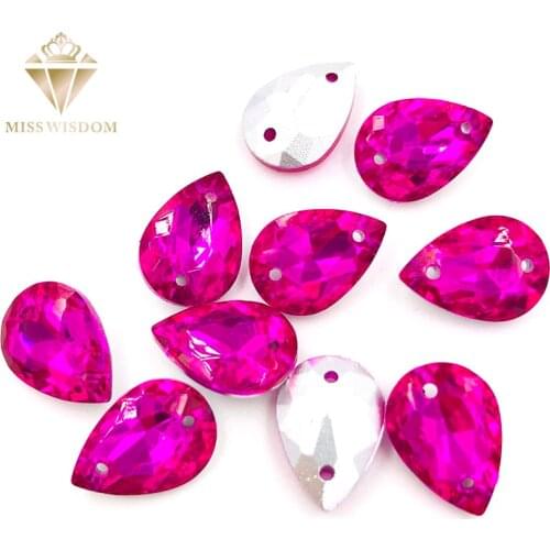 10X14/13X18mm water drop Rose red glass crystal pointback Double hole sew on rhinestones Diy dress wedding accessories