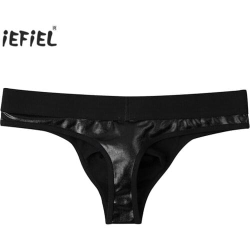 Sexy Lingerie Mens Shiny G-string Gay Underwear Wetlook Latex Patent Leather Bulge Pouch Underpants Low Rise Thongs Panties