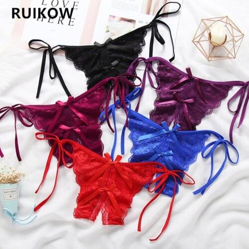 Womens Fashion G-String Intimates Transparent Low Waist Sexy Panties with 2 Bows Thongs & Briefs Shorts For Female Underwear