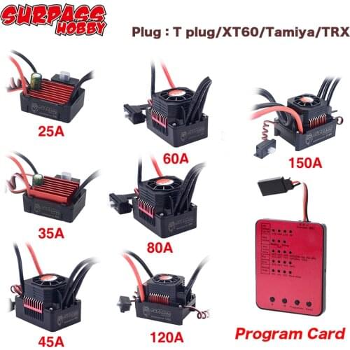 SURPASS HOBBY ESC 150A 120A Waterproof ESC 80A 25A 35A 45A 60A KK Speed Controller for 1/8 1/10 1/12 RC Car Brushless Motor