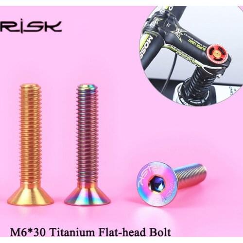 RISK 1PCS/lot M6*30mm Titanium Bicycle Flat-head Bolts MTB Road Bicycle Headset Stem Cap Screws Bike Parts
