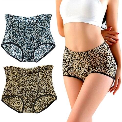 Ice silk Panties Leopard print Sexy hip lift Seamless Womens underwear High waist stretch abdomen in Comfortable Lingerie