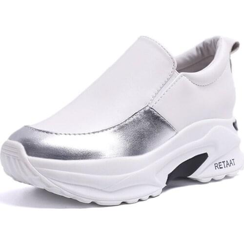 Women platform shoes Hidden Heel Women Casual Shoes Vulcanized Slip on loafers Breathable Leather Toe Sneakers Spring Autumn