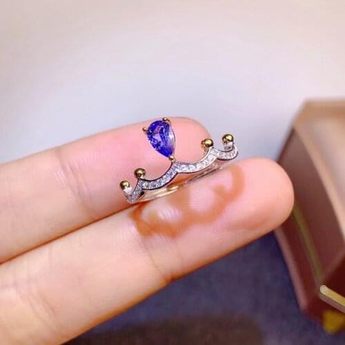 Vintage Silver Gemstone Crown Ring for Young Girl 4mm*6mm Natural Tanzanite Ring Brithday Gift for Woman 925 Silver Tanzanite