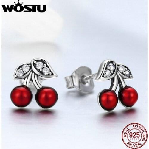 2019 Hot Fashion 925 Sterling Silver Summer Cherry Clear CZ Stud Earrings For Women Authentic Original Silver Jewelry FIE404