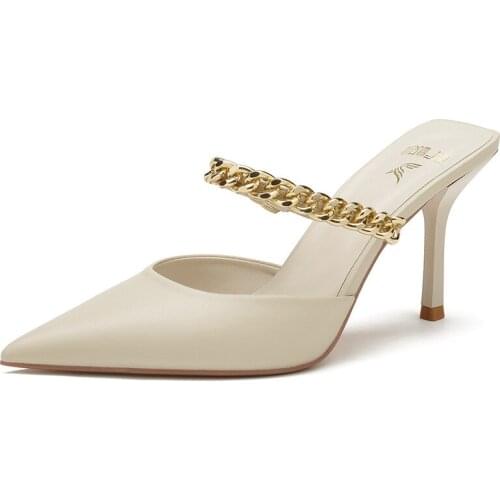 Womens slippers 2021 new chain pointed high heel, elegant stiletto heel