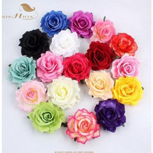 SISHION 5pcs vintage Hair Clips For Women Polyester Flower Head For Girls Colorful Rose Metal hair accessories VD1160