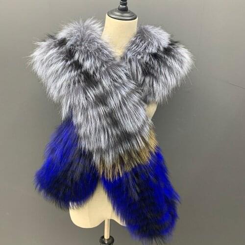 Winter fluffy scarfs for women natural fox fur shawl elegant warm fashion stylish patchwork thick liner female scarves