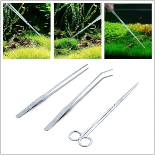 1 X 3Pcs/set Long Stainless Steel Aquarium Tank Aquatic Plant Tongs Scissors Tools for Fish Tank Plants
