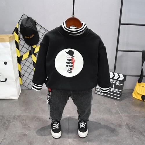 Winter children clothing sets cartoon toddler boys clothing sets boys plush Sweater,plush jeans 2Pcs/sets kids casual boys sets