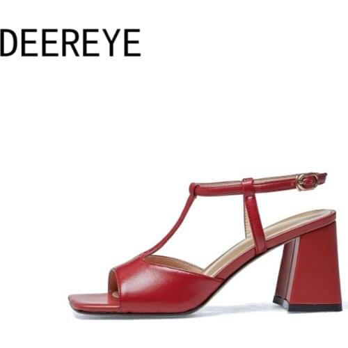 2021 Fashion Trends Elegant T Strap Around Ankle Chunky Block Heel 7CM Sandals Square Toe Shoes For Women Dating