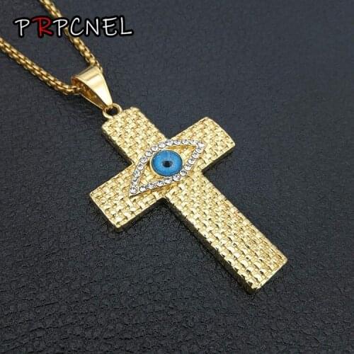 316L Stainless Steel Men Hip hop cross pendant necklaces with zircon fashion vintage god of eye necklace men jewelry gift