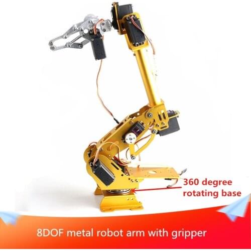 8-Axis Metal Robot Arm with Gripper 8-DOF Manipulator 360 Degree Rotating Base 8pcs Digital Servo Educaition Robotic DIY RC Toys