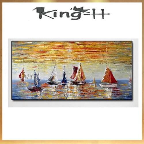Sailing Boat Abstract Decoration Art Seascape Oil Painting Palette Knife Canvas Wall Hanging Art Large Size For Living Ro
