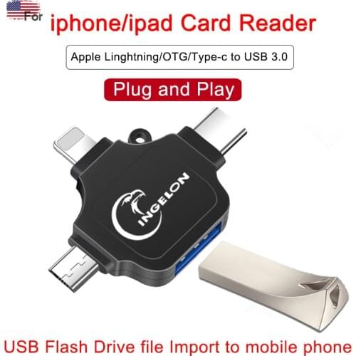 Ingelon 3 in 1 USB 3.0 Adapter Lightning Type-C OTG to USB Flash Drive for iphone/ipad/Android Laptop Accessories Adaptador