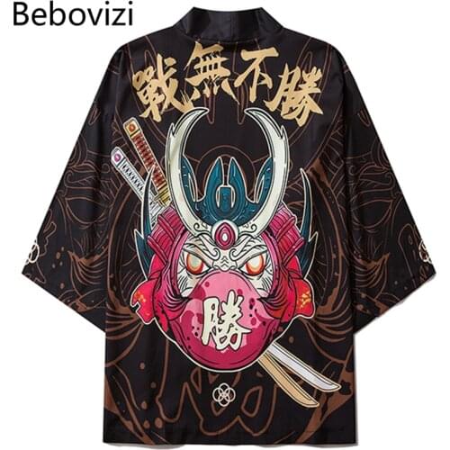 Bebovizi Japanese Sure To Win Kimonos Traditional Cardigan Robe Men Women Print Causal Clothes Cosplay Yukata Asian Clothing