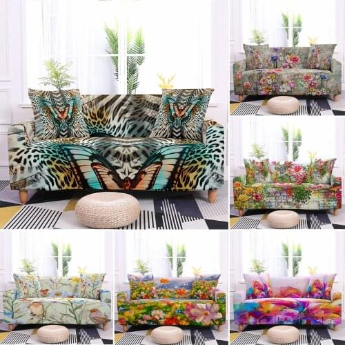 Sofa Cover Elastic Blooming Flowers Printed Couch Cover For Living Room Home Decor 1/2/3/4-seater L-shaped Armchair Protector