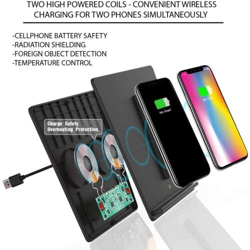 CoolKo Center Console Phone Dual Qi Wireless Charging Pad Compatible with Tesla Model 3 & Y [ 1 Piece - Black ]