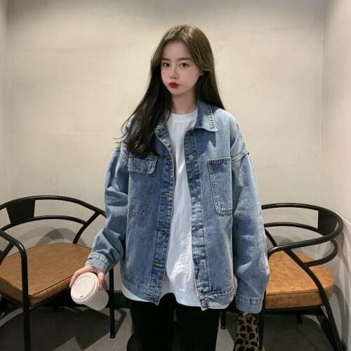 Spring Autumn Student Cowboy Coat Loose Lapel Korean Long Sleeve Denim Jacket Tops Casual Harajuku Style Women Chaqueta Clothing